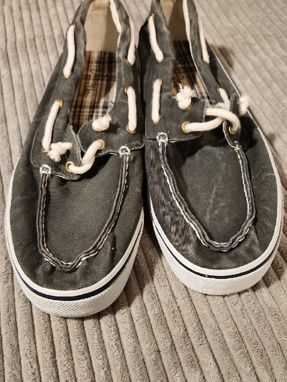 St. John's Bay Gray Canvas Boat Shoes with White Laces